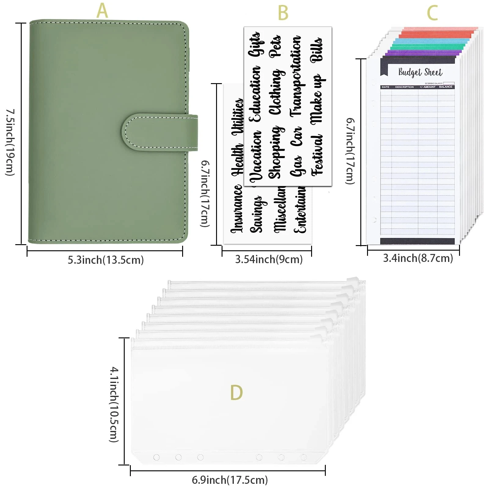 New A6 Pu Leather Budget Binder Notebook Cash Envelopes System Set Clip-On Binder Pockets for Money Budget Saving Bill Organizer