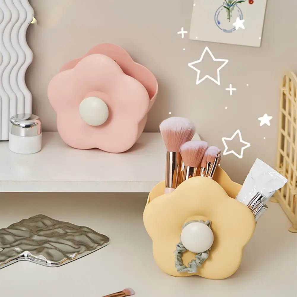 حاوية فرشاة ماكياج على شكل زهرة ، حامل قلم لفرش القرطاسية ، مقلمة سعة كبيرة ، لون نابض بالحياة