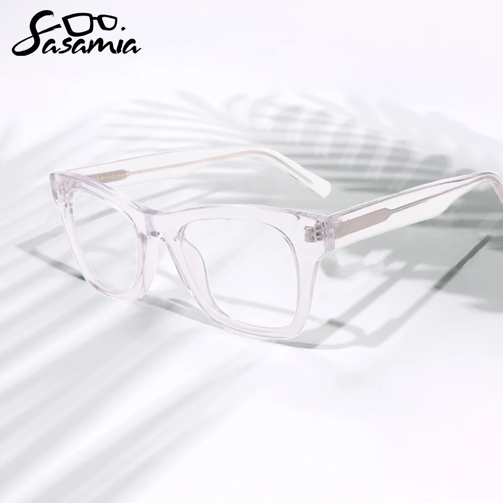 SASAMIA Oversize Eyeglasses Frame Women Acetate Transparent Optical Frames Spring Hinge Eyewear Glasses Frame Woman Eyeglasses