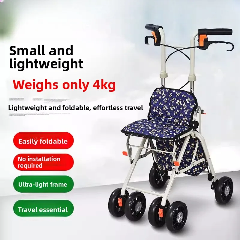 Lightweight 4KG Portable Rollator Elderly Shopping Carts Folding Wagon, Seniors Wheelchair Roller Walkers for The Elderly People