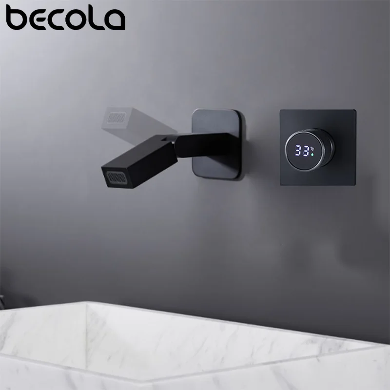 

Becola wall mounted digital display temperature faucet single handle circular switch hot and cold washbasin sink faucet
