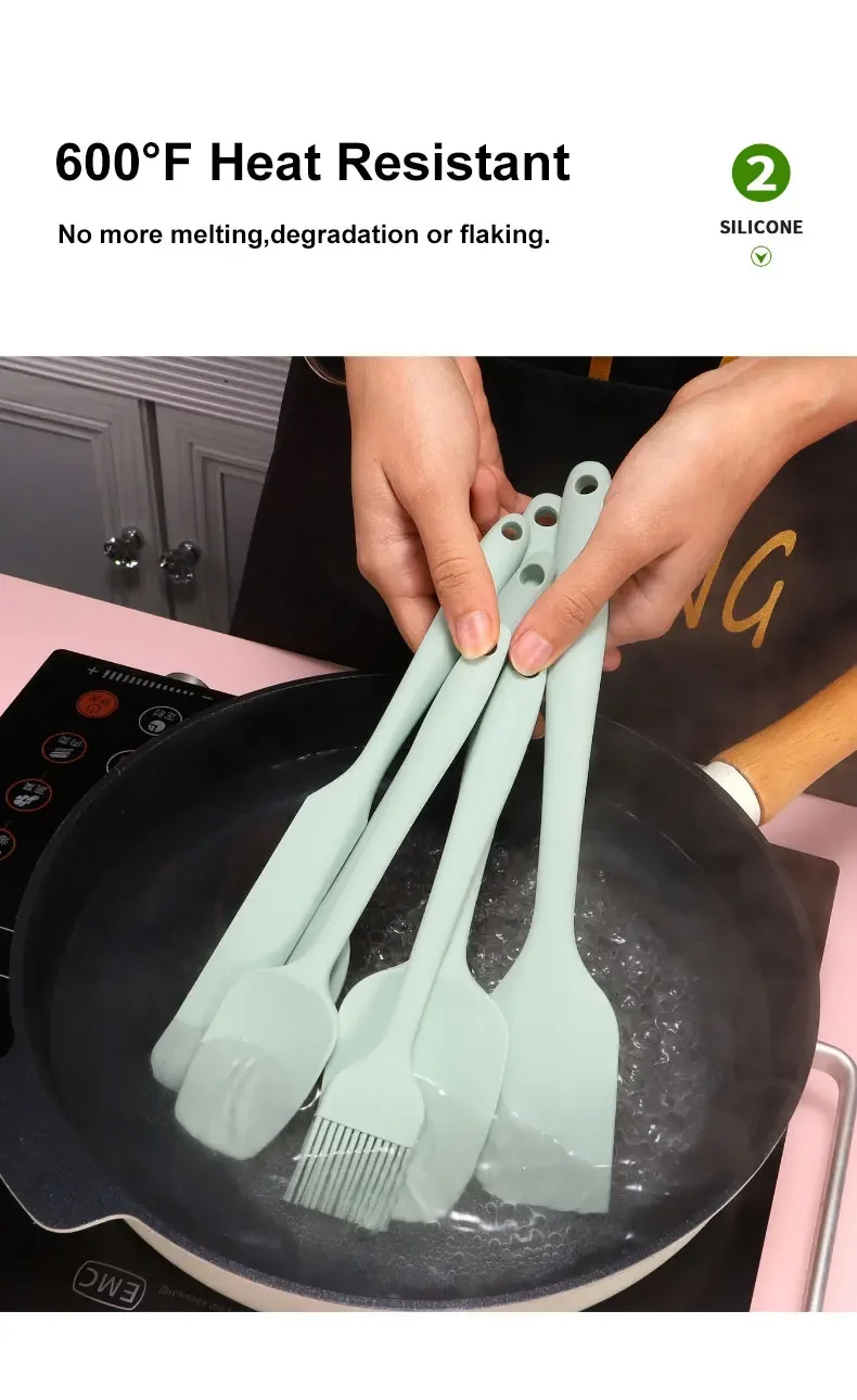 6-teiliges Silikon-Spatel-Set, lebensmittelecht, antihaftbeschichtet, hitzebeständig, Spatel, Wender zum Kochen, Backen, Mischen, Backen – Detail 5