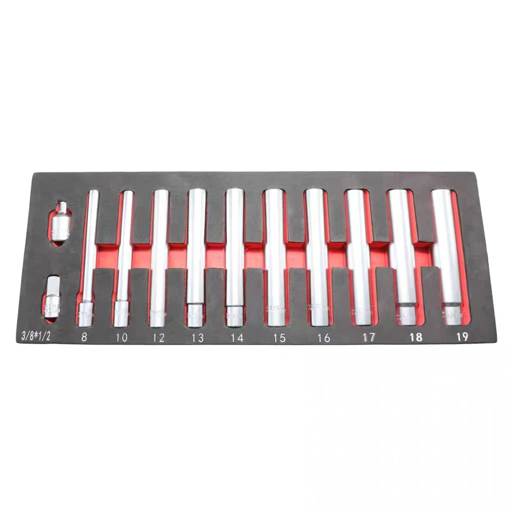 

12pcs Extra Deep Socket Set Metric 12 Point 3/8" 1/2" Drive Extra Long Socket 8mm 10mm 12mm 13mm 14mm 15mm 16mm 17mm 18mm 19mm