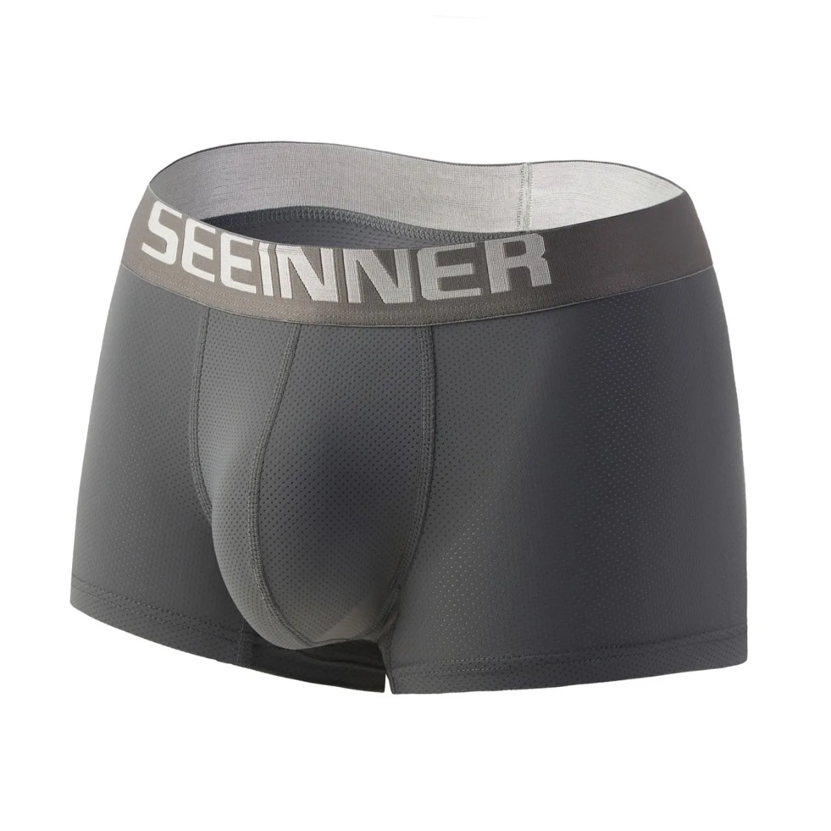 

Summer Men's Bulge Boxer Briefs Big Letter Waistband Ice Silk Breathable Mesh Cool Feeling Seamless Anti-chafing Boxy Udnerpants