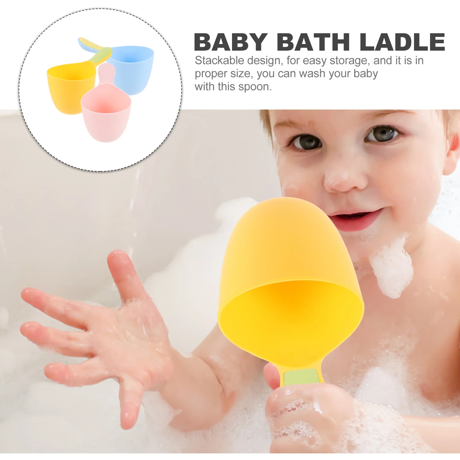 3 Pcs Baby Water Scoop Plastic Bath Utensils Kids Cups Stackable Design Safe Smooth Edges Multipurpose Wash Hair Bath