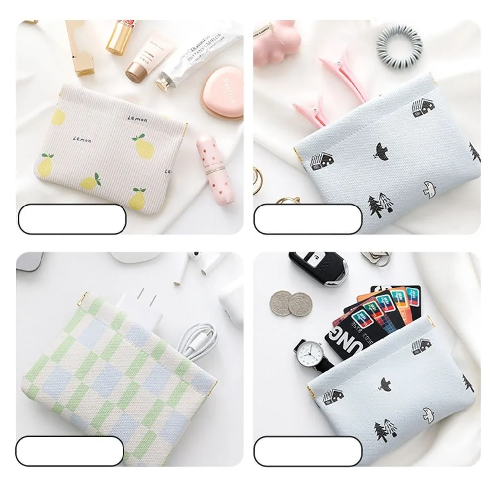 

Lemon Fresh Pattern Cosmetic Bag Pu Leather Leaf Spring Bag Lipstick Storage Bag Coin Purse Jewelry Storage Bag Makeup Bag