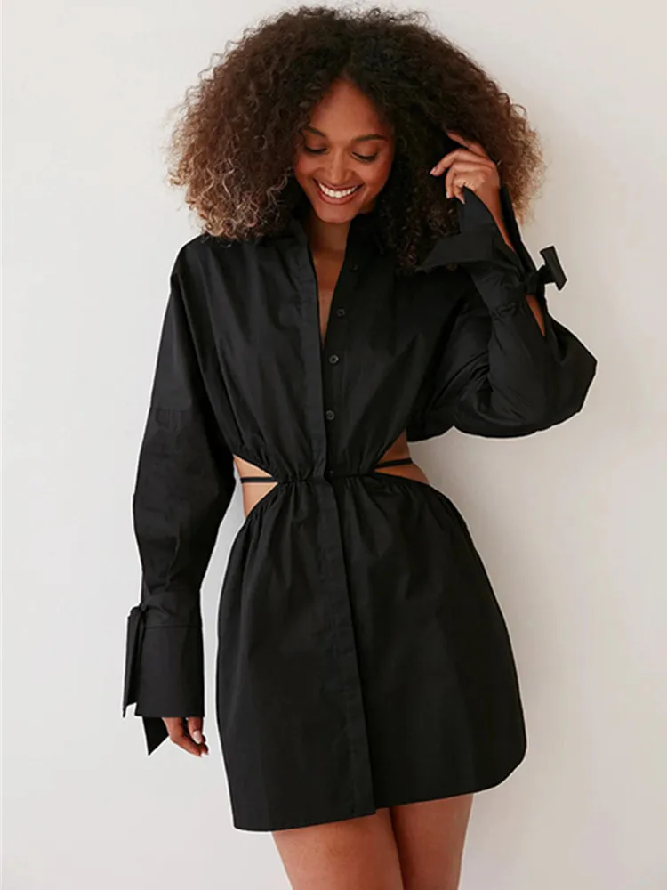 

SKMY Autumn Casual Temperament Irregular Collar Puff Sleeve TigSKMY ht Split dress Solid Color Khaki Long Dresses Party Clubwear