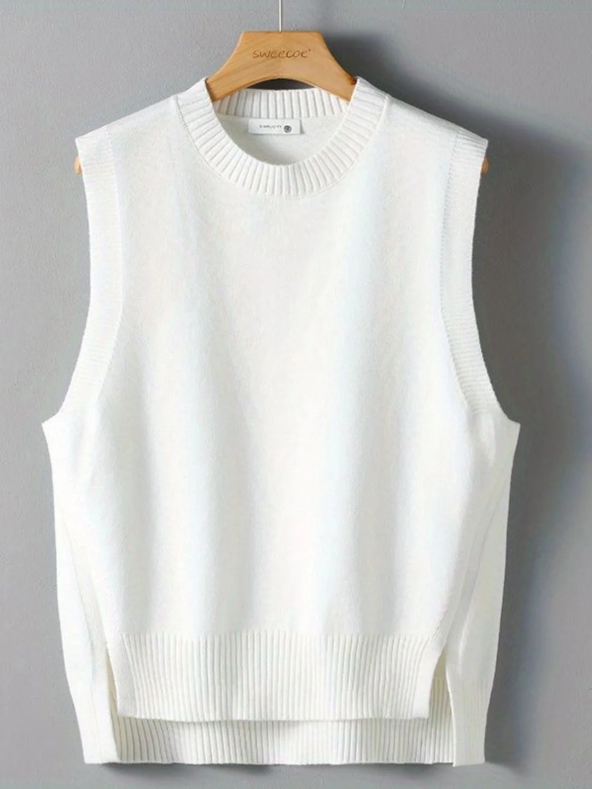 

Мужской вязаный однотонный повседневный жилет, весна-осень, новый дизайн с разрезом, удобный свободный крой, круглый жилет Ne