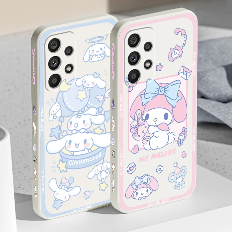 My Melody Cinnamoroll Sanrio For Samsung Note 20 10 A54 A31 A14 A03 A22 A34 A04 A24 Ultra Plus 5G Liquid Left Rope Phone Case