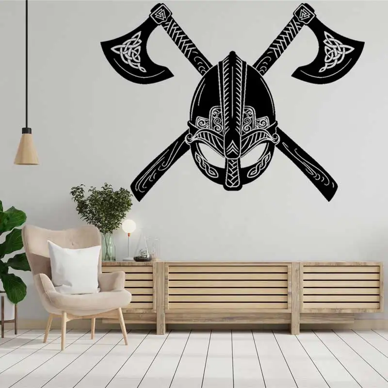 Nordic Viking Warrior Vinyl Wall Sticker Cross Axis Axe Weapon Helmet Warrior Adventure Spirit Man Cave Home Decor Decal Gift 12