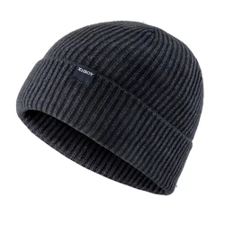 Winter Knitted Beanie Knitting Solid Color Beanie Men's Thick Hats Outdoor Warm Ski Beanies For Men  Double Layers With Velvet