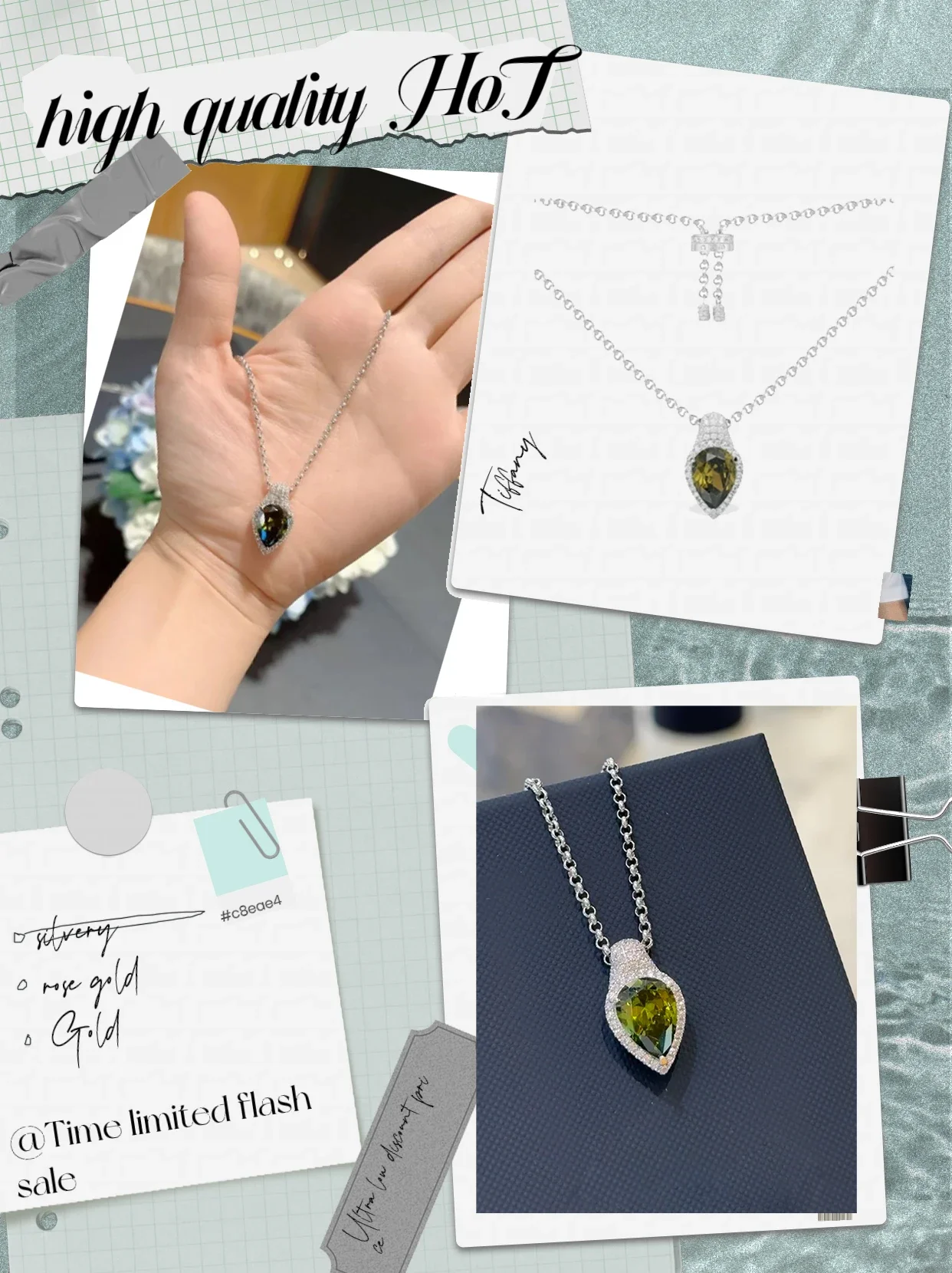 

Pure silver S925 necklace set with diamonds, spirit snake, emerald pendant, noble female couple limited edition OL style