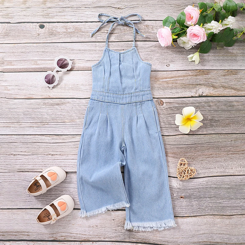 Summer & Autumn Baby Girl's Camisole Hollowed Out Denim Vest Jumpsuit