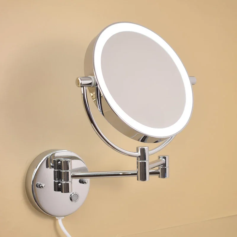 

Wall-mounted beauty with lamp, folding vanity bathroom enlarged and retractable, hotel double-sided LED vanity mirror