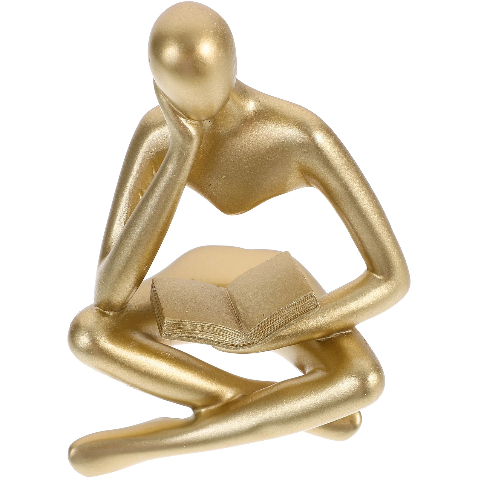 Abstract Figure Resin Sculpture Gold Minimalist Reading Man Statue for Indoor Study Living Room Decor Figurine Home Desktop