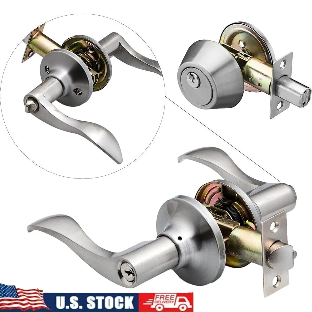 

Keyed Alike Reversible Entrance Lever Handle and Deadbolt Lock Set Office and Front Door Use
