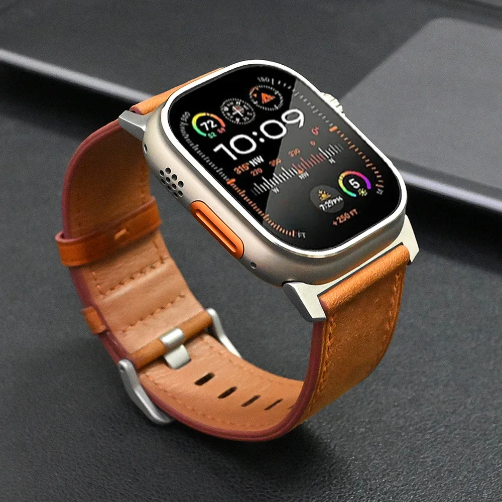 Genuine Leather Strap for Apple Watch Ultra 2 49mm 10 46mm 9 8 7 SE 6 5 4 Luxury Bracelet for IWatch 44mm 45mm Mens Band Correa