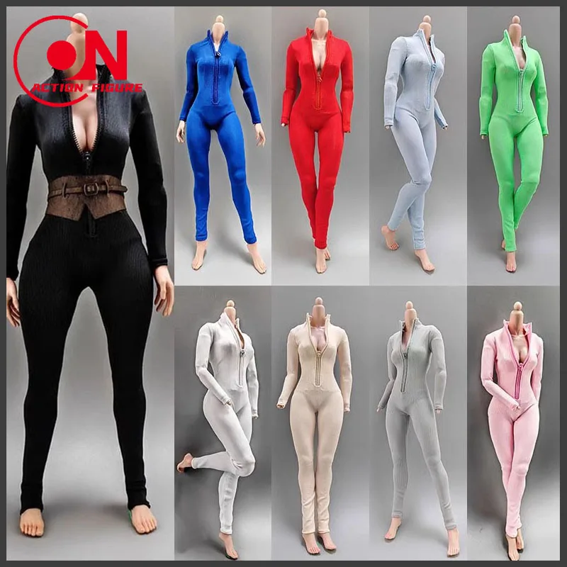 1/6 Scale Female Zipper Bodysuit Jumpsuit Shoulder Strap Waistband Clothes Model Fit 12'' Soldier Action Figure Body Dolls