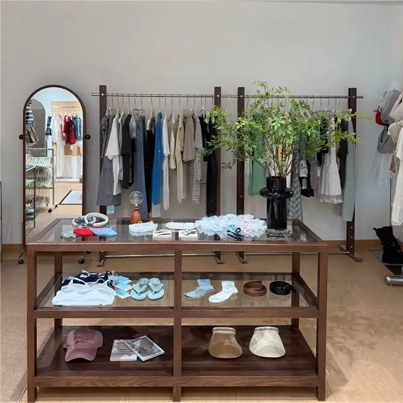 

High-end Glass Clothing Display Stands Flowtable Display Stands Accessories Walnut-colored Home Decor Ein Dekorateur ZY40JDT