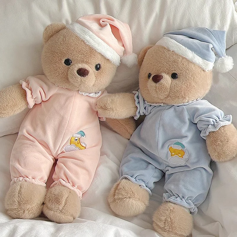 Stuffed Baby Bear Plush Toys in Pajama Night Cap 40cm Cute Snuggle Bear Soft Toys Nursery Doll