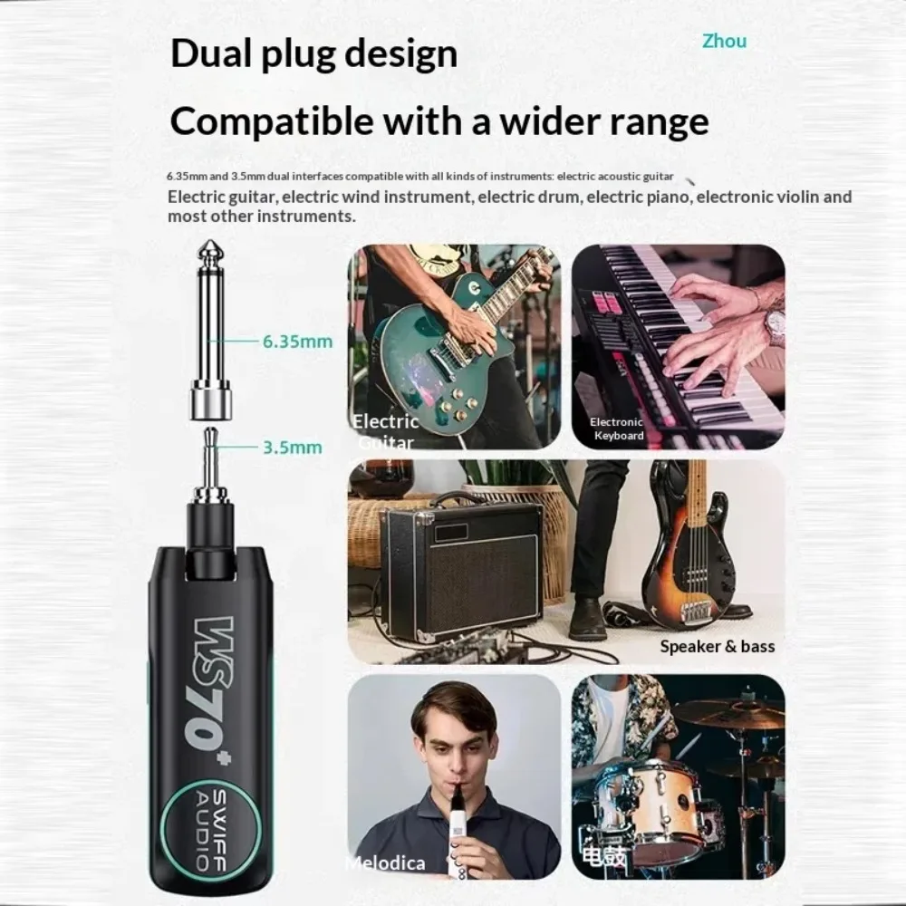 SWIFF AUDIO WS-70 Plus Wireless Guitar System Transmitter Receiver Digital Audio Transmission for Electric Guitar Bass Violin view 3