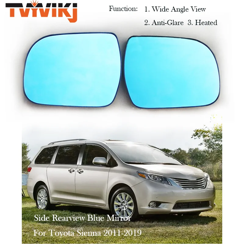 

TVYVIKJ боковое зеркало заднего вида с синими стеклянными линзами для Toyota Sienna 2011-2019, широкоугольное антибликовое боковое дверное зеркало, крыло