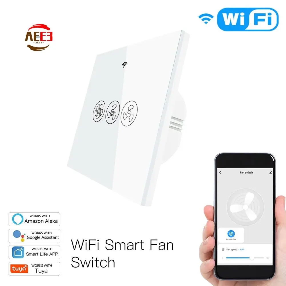 

AEE3-Timing Ceiling Fan Light Wall Switch Smart Life/Tuya APP Remote Various Speed Control For Alexa And Google Home EU