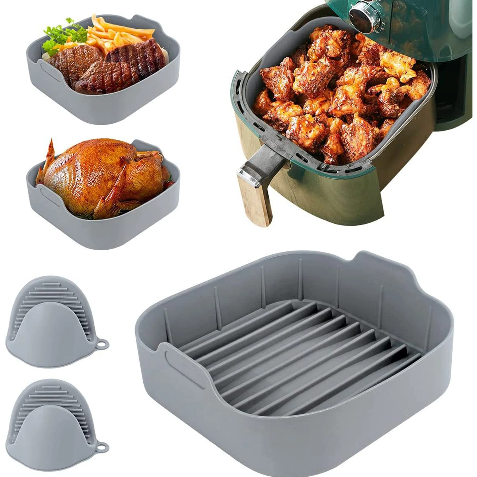 Air Fryer Silicone Pot with Clips Non-stick Liner Baking Basket Accessories