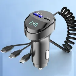 Caricatore rapido per telefono per auto USB da 55 W a 2 porte 3.1A con display di tensione Cavo di ricarica retrattile USB tre in uno per auto