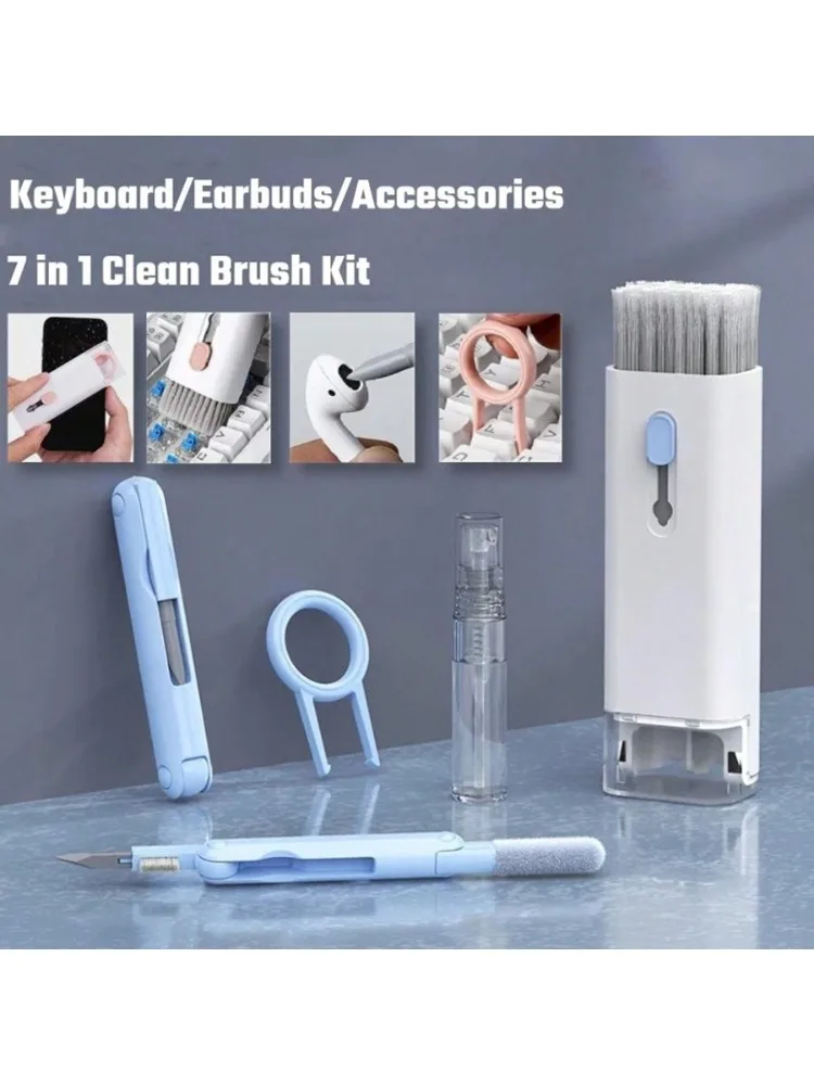 Kit de nettoyage portable 7 en 1 pour AirPods Pro/AirPods, écouteurs sans fil, téléphone, ordinateur portable avec brosse, ensemble d'outils de soins pour gadgets blancs