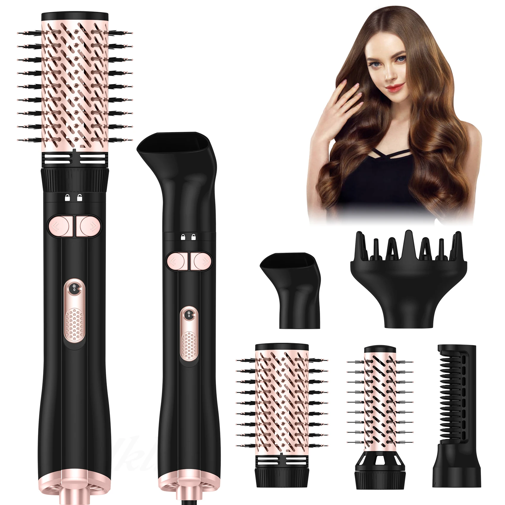 5 in 1 Blow Dryer Brush Rotating Hair Dryer Brush Spinning Curling Brush with 2 Rotating Brushes Hot Air Brush Styler Volumizer