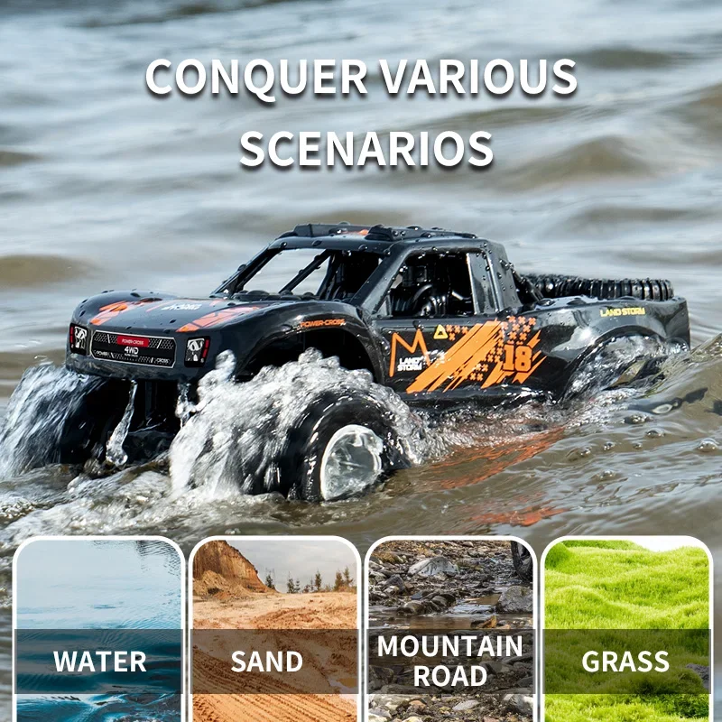 

4WD RC Car Amphibious Off-Road Vehicle 2.4G Remote Control Water Land Waterproof Crawler Stunt Climbing Truck Toys for Children