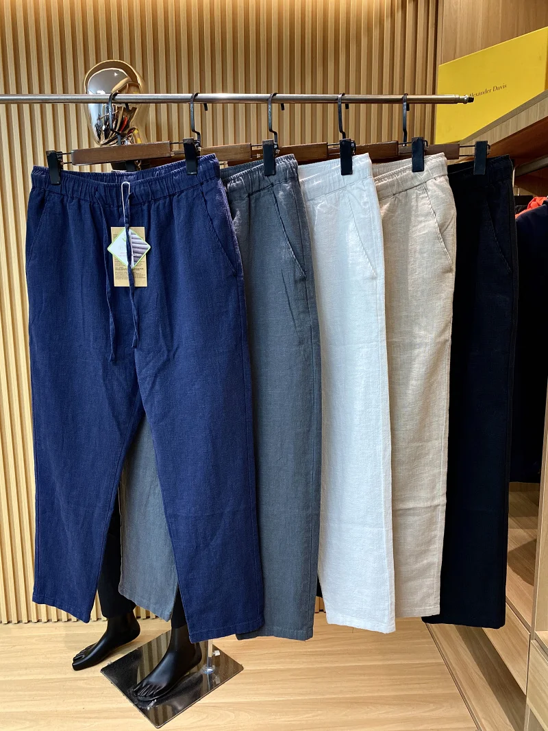 

Summer Feel Thin Men's Cotton Linen Casual Pants 70% Linen 30% Cotton SORONA Bio-Based Fiber Straight Leg Long Trousers