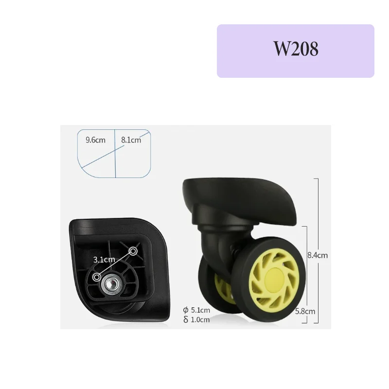 For W-208 Quiet Luggage Wheels Replacement 360° Rotation TPU Heavy Duty Suitcase Repair Accessories Universal Fit
