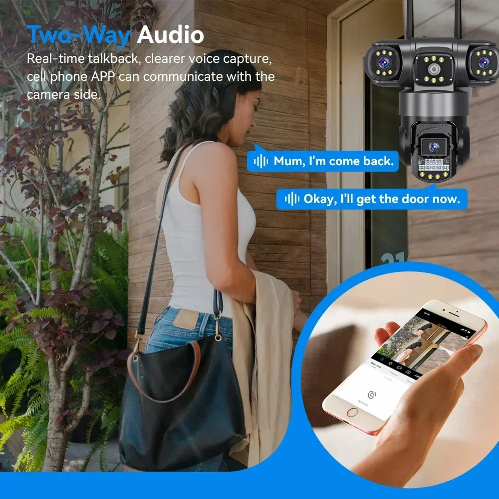 Telecamera IP WiFi Esterna 12MP 6K Tripla Lenti Tripla Schermi Video di Sicurezza Monitor Visione Notturna Telecamere CCTV Impermeabili