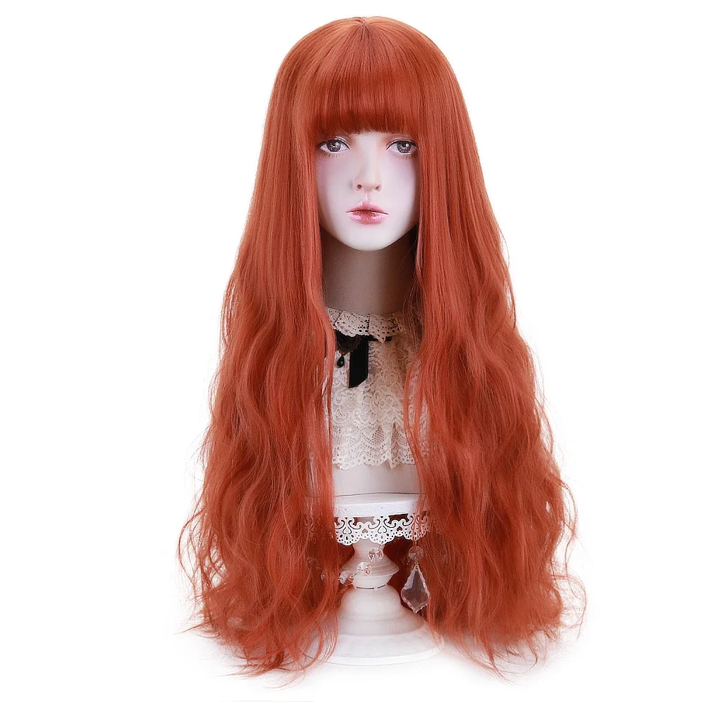 

Long Wavy Synthetic copper red,Dark brown, blue 32" Cosplay Lolita Hair Wigs with Bangs for Women Costume Party