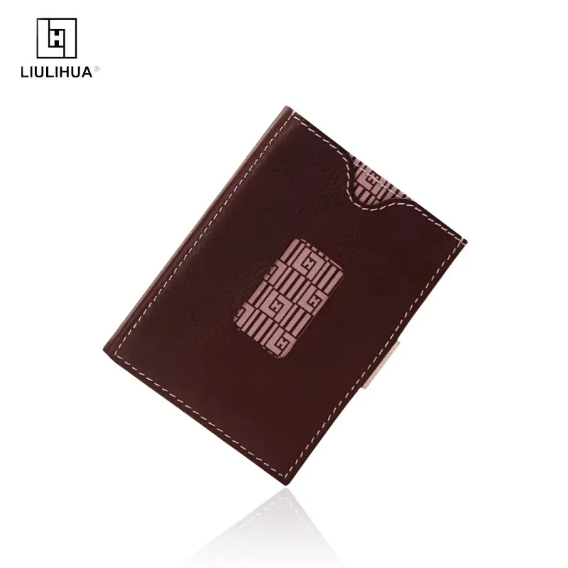 LIULIHUA Leather Multifunctional Wallet Mini Card Holder Men Unique Fashion  Wallet with Stainless Steel LockTrihold same wal