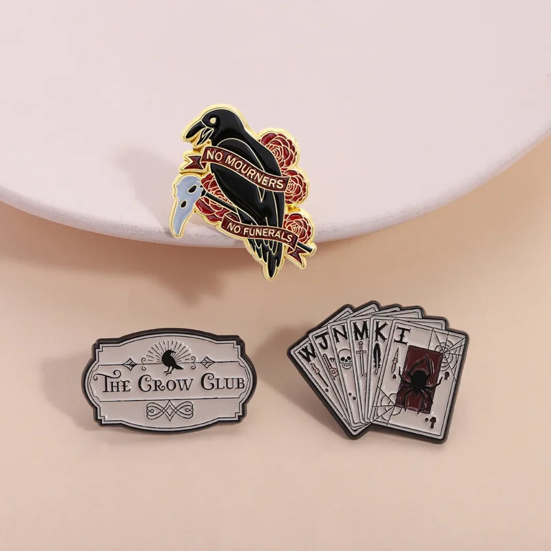 3pcs The Crow Club No Mourners No Funerals Enamel Brooch Creative Punk Poker WJNMK Member Lapel Pin Metal Badge Jewelry Gift