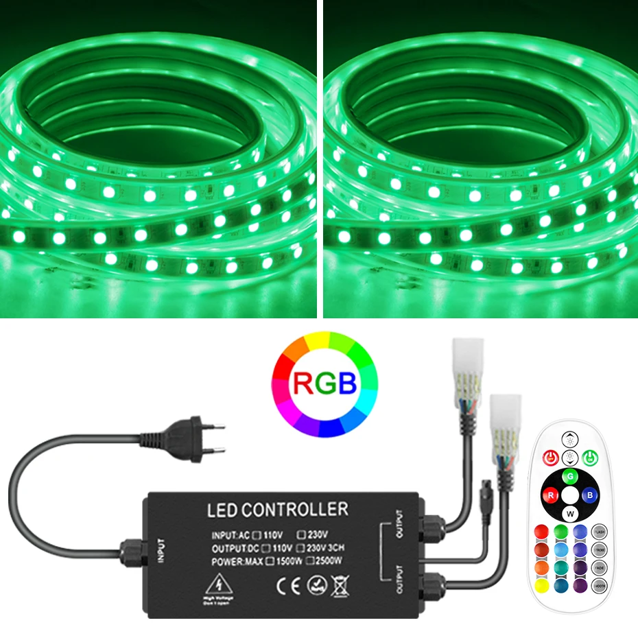 

LED Strip Lights 220V RGB 5050 Dimmable Flexible Tape IP67 Waterproof EU Plug Led Ribbon Lamp with RF Touch/Remote Control