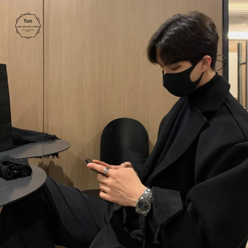 

Thiened Winter Men's Woolen Coat Korean Sle Loose Warm ort Length Windbreaker Faionable Casual Pure Color Suit Collar
