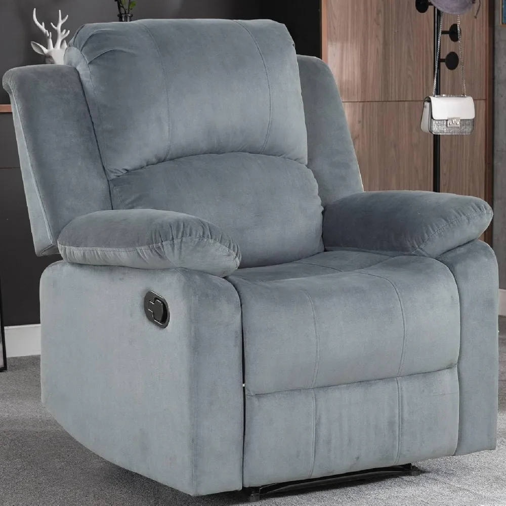 Manual Recliner Chair, Soft Fabric Overstuffed Recliner Single Sofa Chair for Living Room, Heavy Duty and Safety Reclining