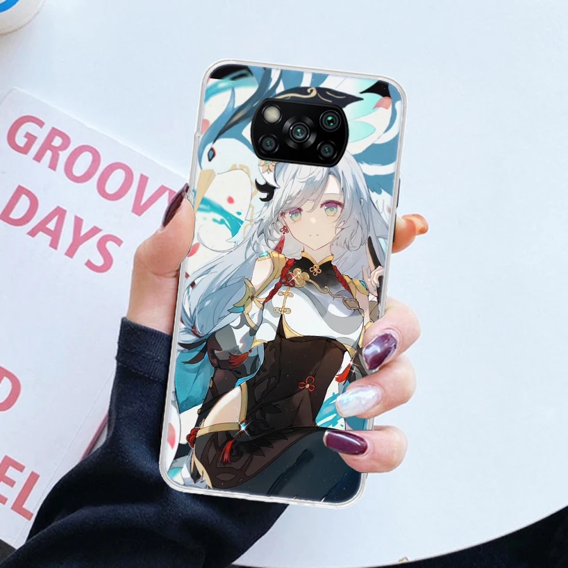 Genshin Impact Anime Shenhe Phone Case For Xiaomi Poco X6 X5 X4 X3 Pro F6 F5 F4 Gt F3 F2 F1 M5S M5 M4 M3 M2 Nfc Soft Cover Shell