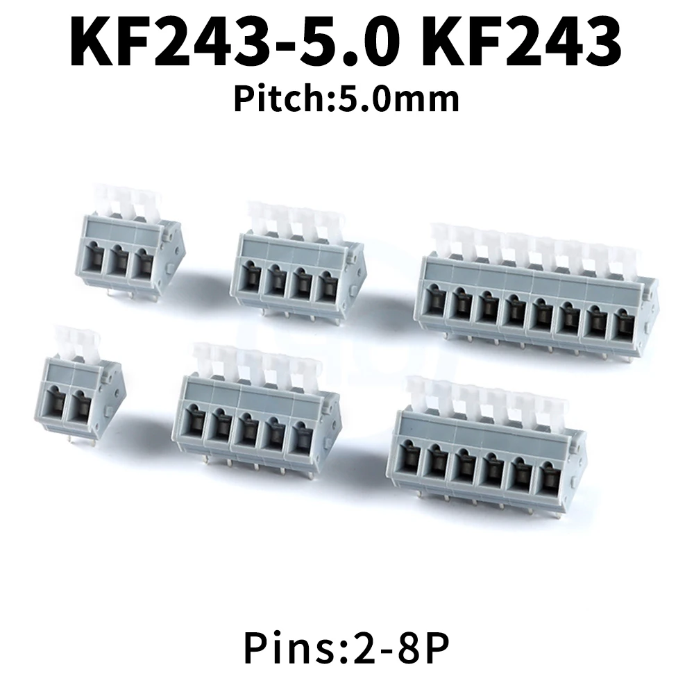 

(10 pcs) KF243 5.0MM 2/3/4/5/6/8P Double Row Straight Plug 300V/15A Spring Loaded PCB Terminal Block KF243-5.0 2-8Pin
