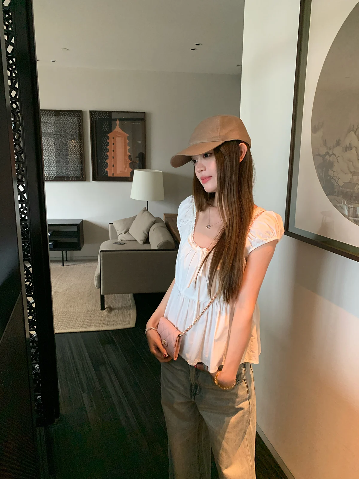 

Романтический летний топ с кружевной отделкой и длинными рукавами-фонариками, женская хлопковая повседневная модная блузка