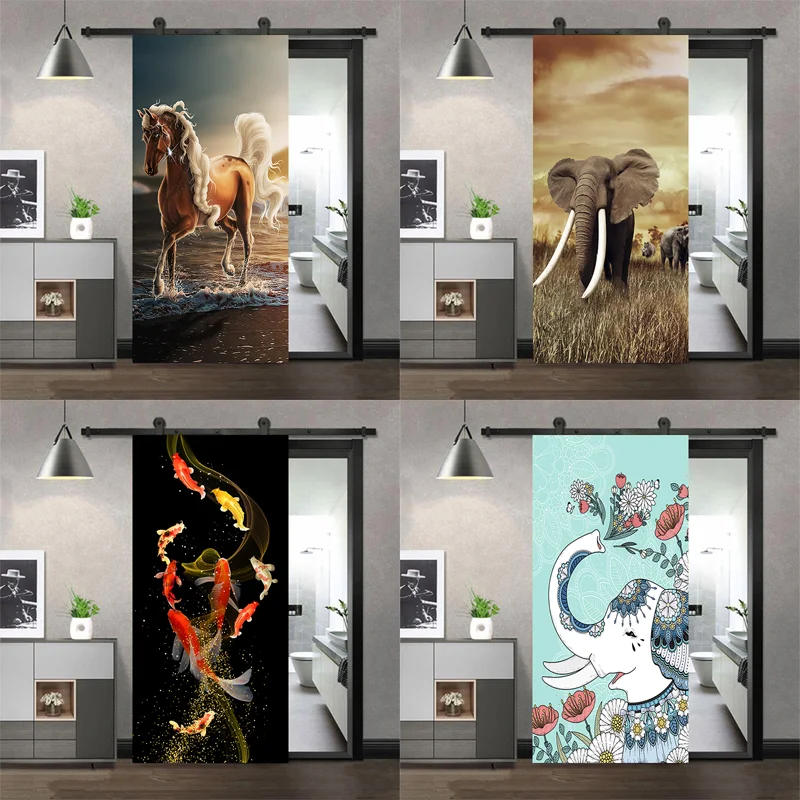 

3D Animal Door Stickers, Self-Adhesive Waterproof Removable Vinyl Door Murals, Home Decor for Living Room Bedroom