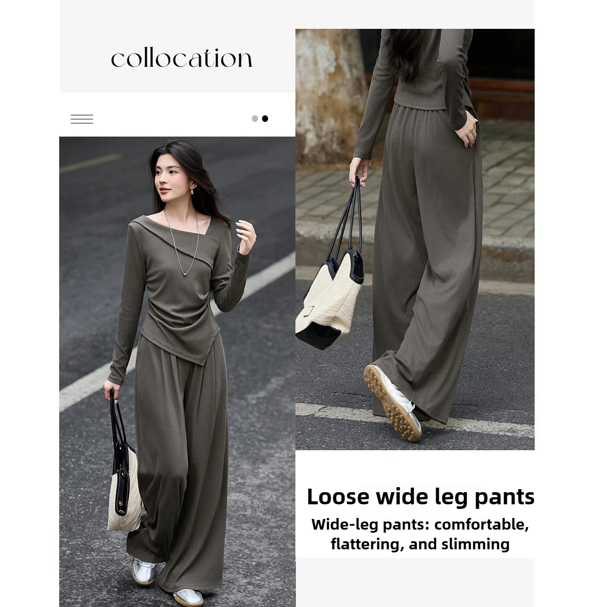 طقم مكون من قطعتين من القطن للسيدات من SENTUBILA لخريف 2025 بلوزة غير متماثلة وبنطال ذو قصة أرجل واسعة ملابس تنحيف للركاب في المكتب 153ZF2307 #5