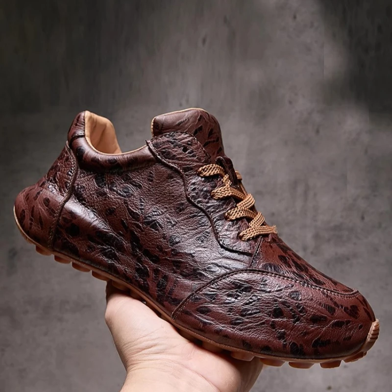 Men's Genuine Leather Autumn/Winter Fashion Casual Board Shoes Thick Soled Sports Training Shoes British Retro Daddy Shoes for