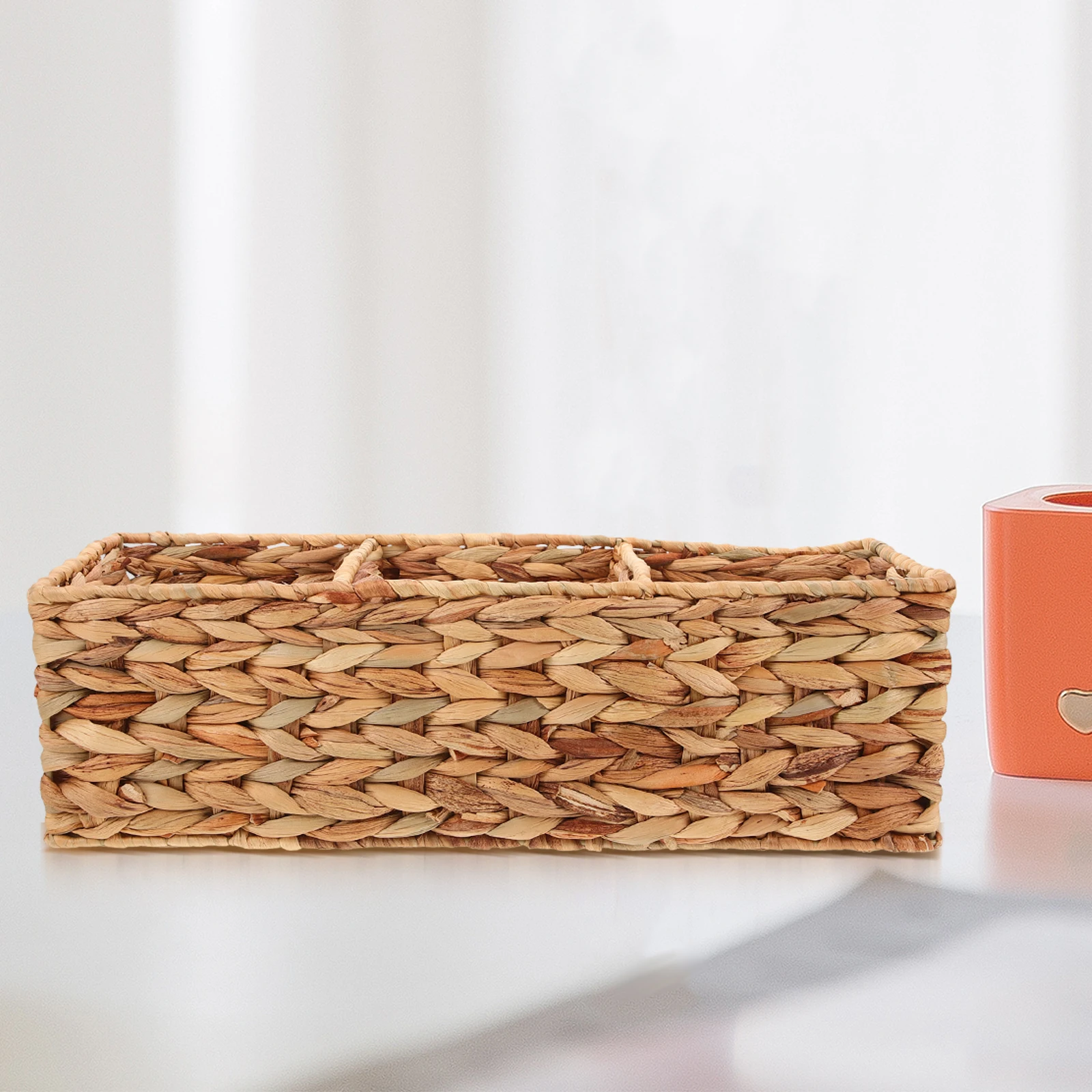 

Woven Storage Basket 43x17x13cm Straw Weave Bin 3-Compartment Home Supplies Bathroom Desk Organizer Sundries Holder