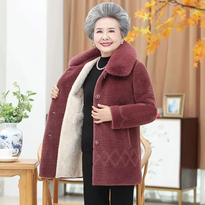 

Middle-aged Elderly Women Winter Jacket Imitation Mink Velvet Thick Woolen Coat Grandma Winter Overcoat Padded Parkas Coat 5XL