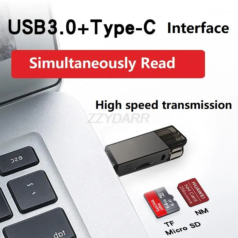 Czytnik kart USB typu C NM 2 w 1 Nano karta pamięci i czytnik kart TF Micro SD dla Huawei Nova Honor i Laptop Transfer dwukierunkowy — zdjęcie produktu 3